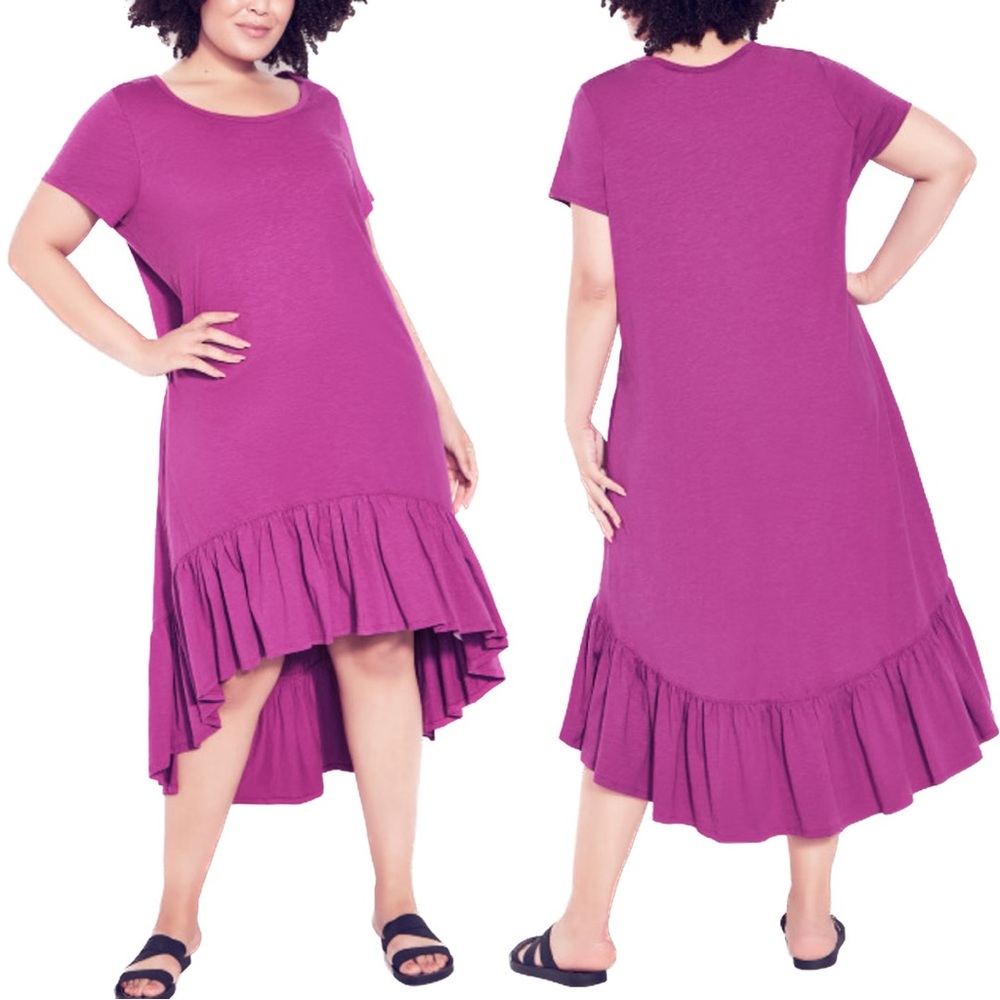 ZIM & ZOE 16W-32W Cotton Fuchsia Ella Ruffle Hi Lo Midi Maxi Dress (E35.10)